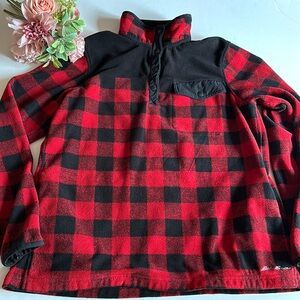 Red and Black Eddie Bauer Fleece M Pull Over Buffalo Plaid Fleece Red